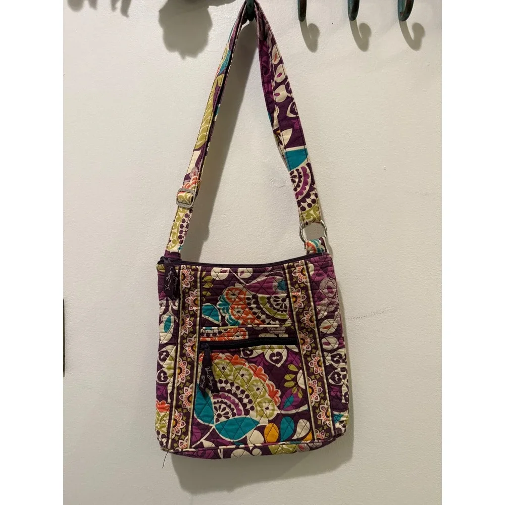 Vera Bradley Plum Crazy Quilted Cotton Hipster Crossbody Bag Purple Floral